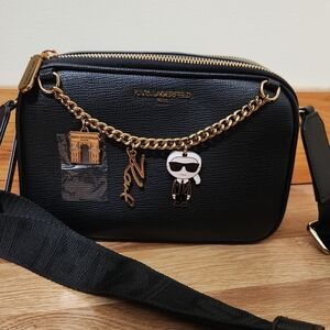 Karl Lagerfeld Black Charm Camera Style Crossbody Bag NWT